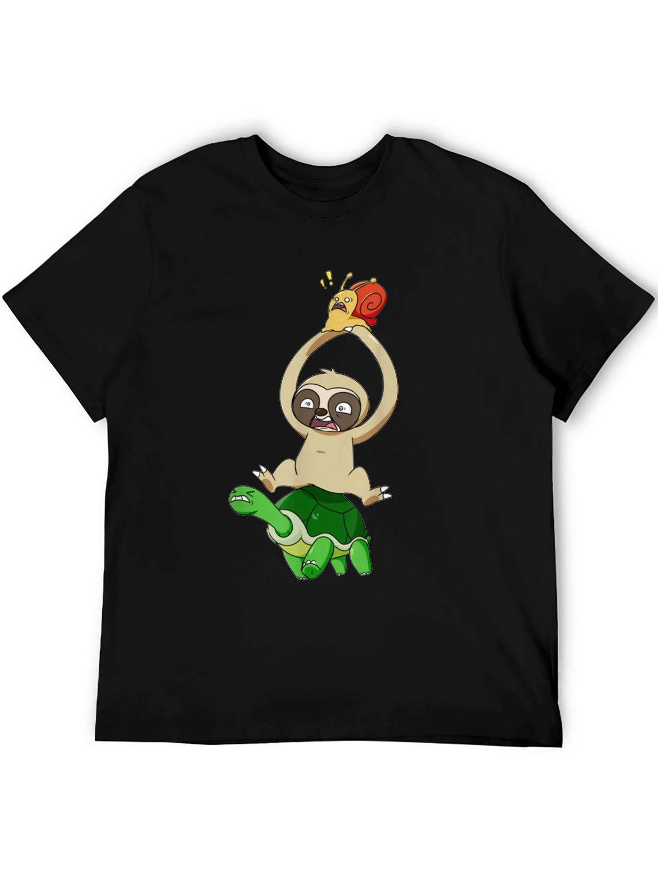 Sloth Snail & Turtle Graphic T-Shirt - Black
