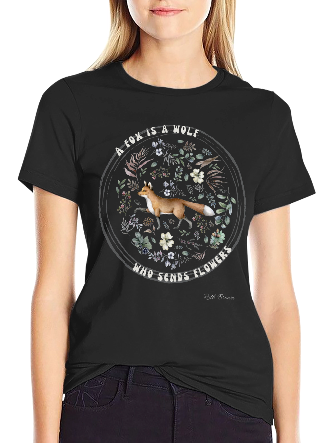 Fox Sends Flowers Black Graphic T-Shirt
