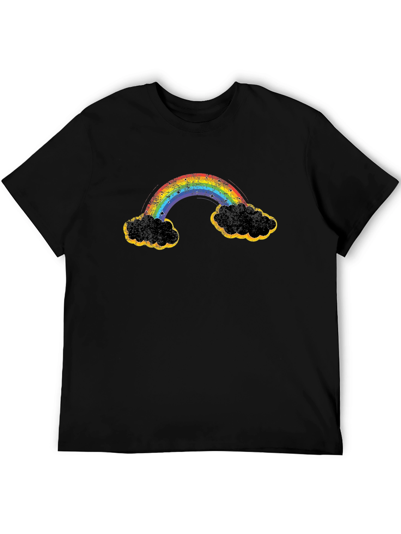 Rainbow Clouds Graphic T-Shirt - Black Cotton Blend