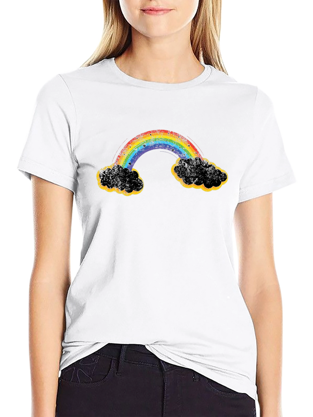 Rainbow Clouds Graphic T-Shirt - Black Cotton Blend