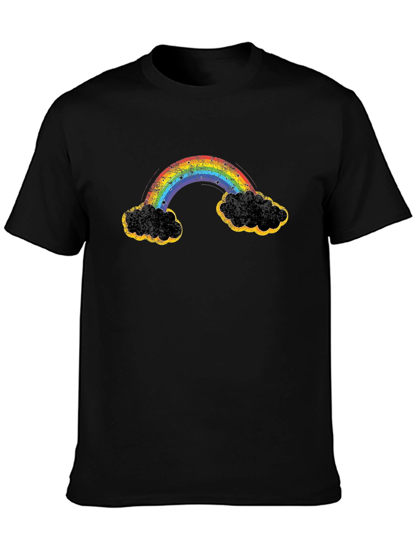 Rainbow Clouds Graphic T-Shirt - Black Cotton Blend