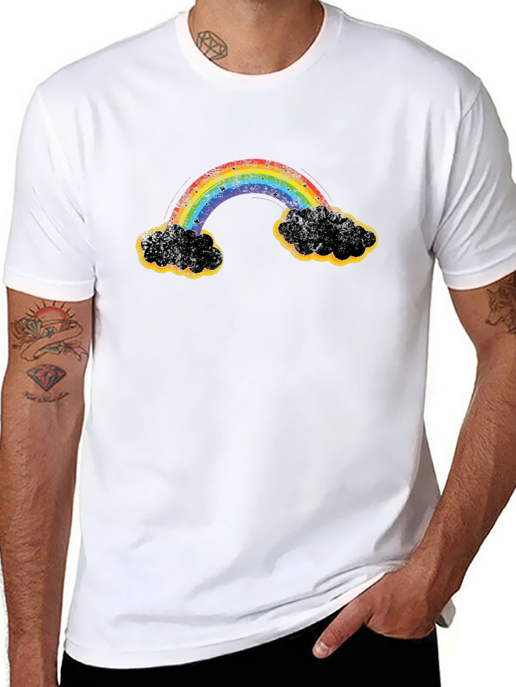Rainbow Clouds Graphic T-Shirt - Black Cotton Blend