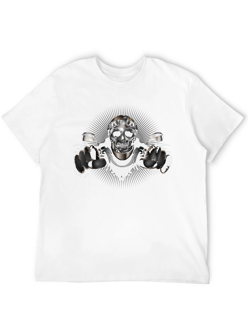 Skull Biker T-Shirt - Chrome Design