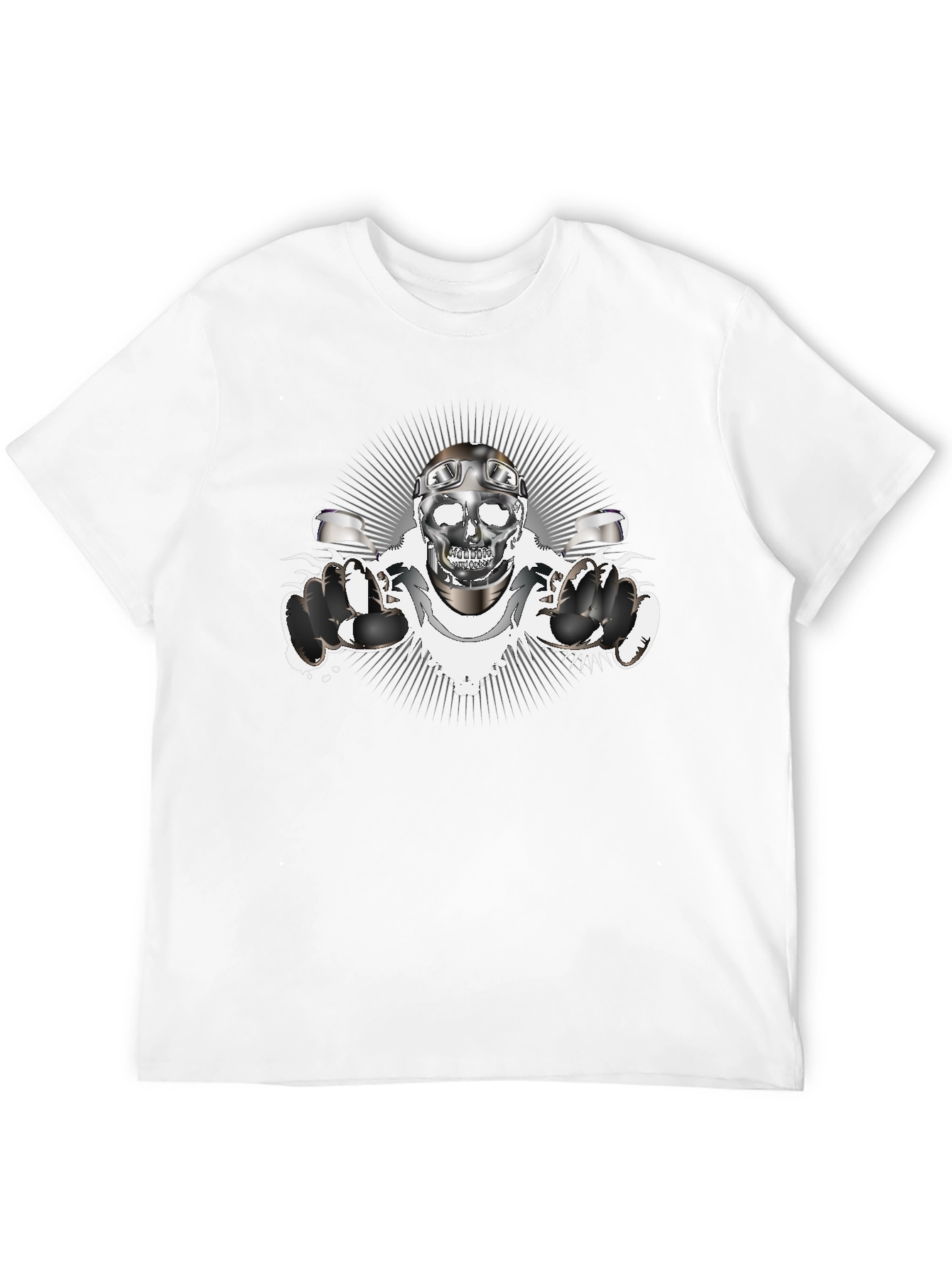 Skull Biker T-Shirt - Chrome Design