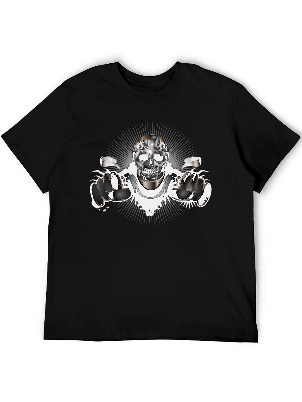 Skull Biker T-Shirt - Chrome Design