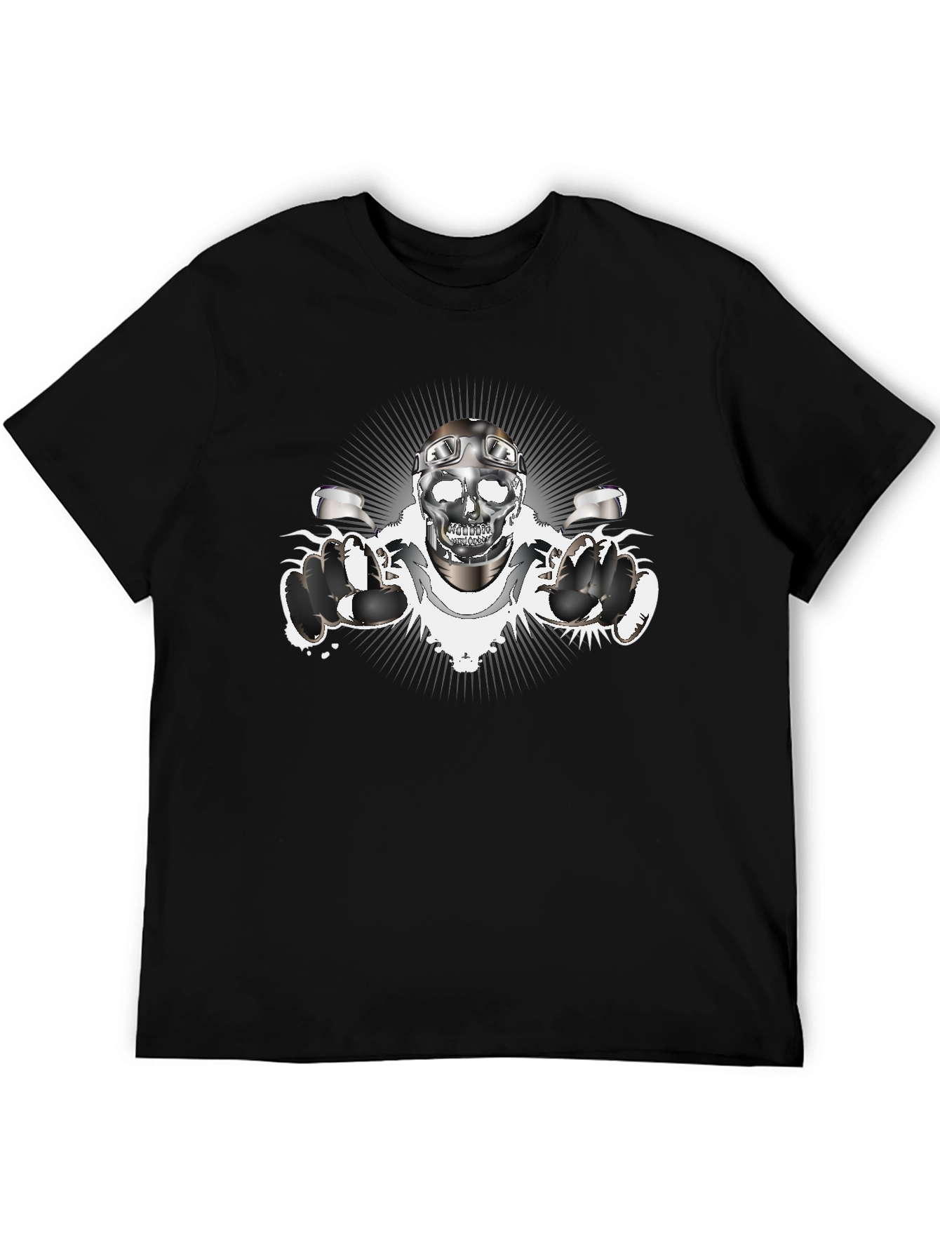 Skull Biker T-Shirt - Chrome Design