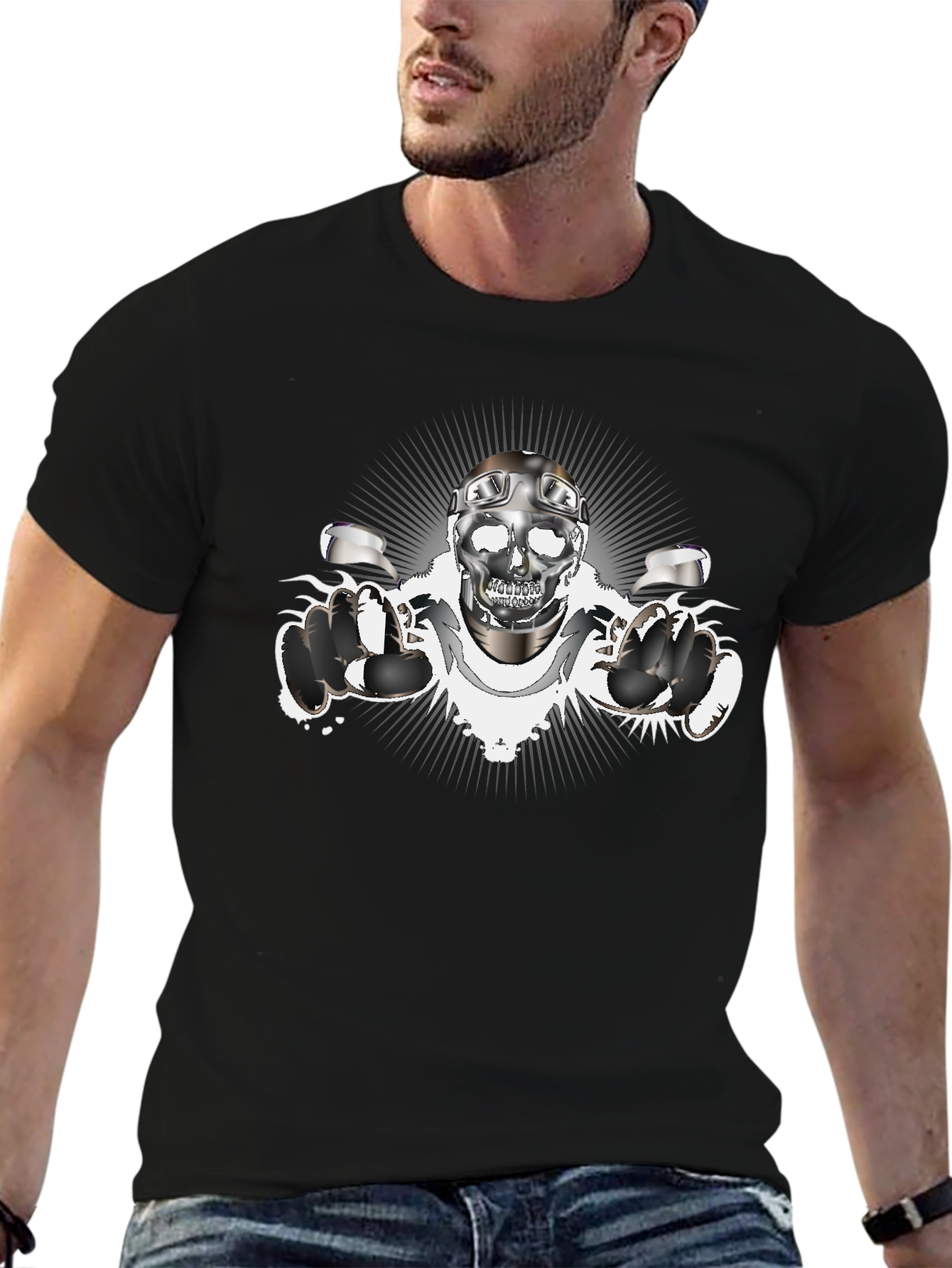 Skull Biker T-Shirt - Chrome Design