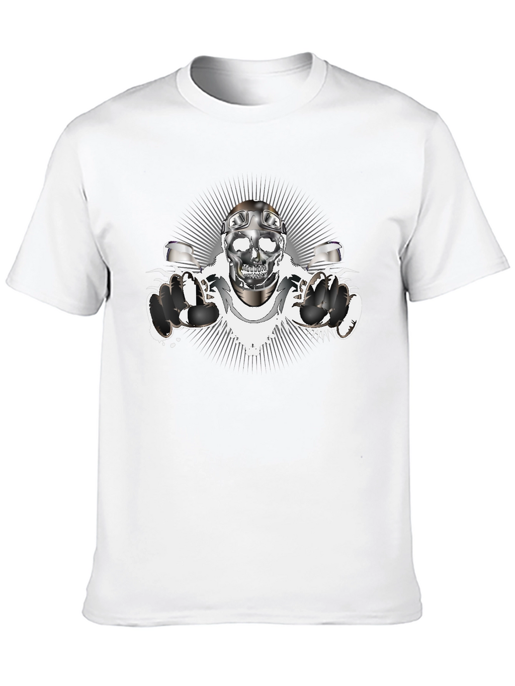 Skull Biker T-Shirt - Chrome Design