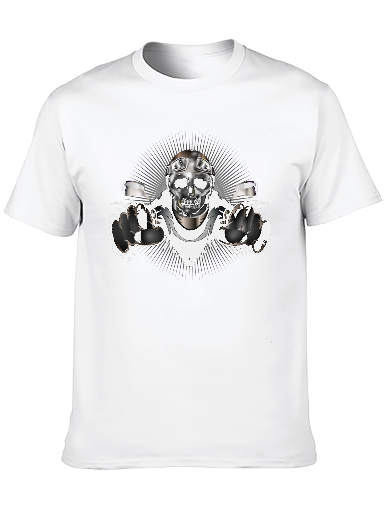 Skull Biker T-Shirt - Chrome Design