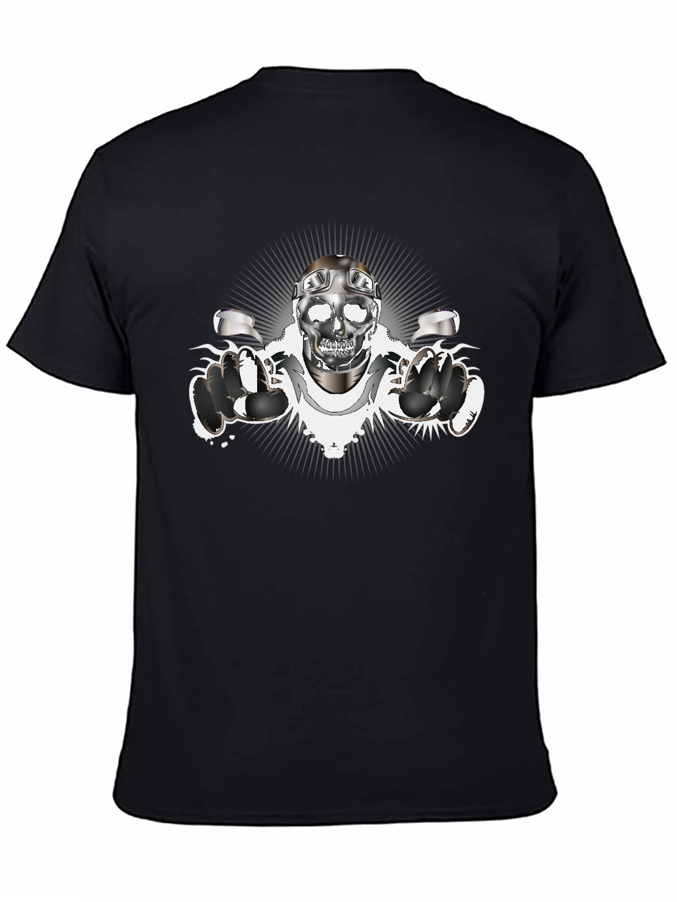 Skull Biker T-Shirt - Chrome Design