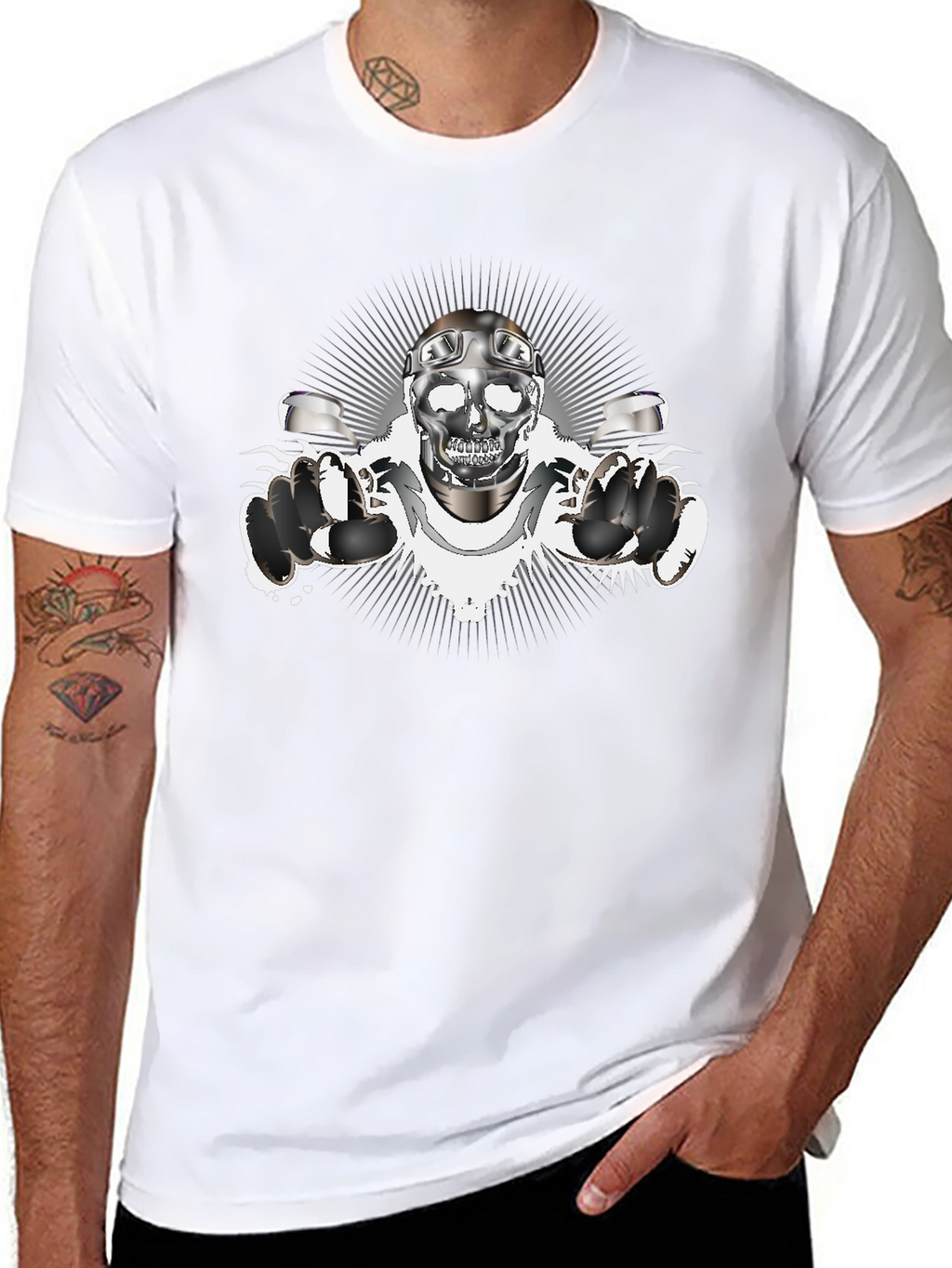 Skull Biker T-Shirt - Chrome Design