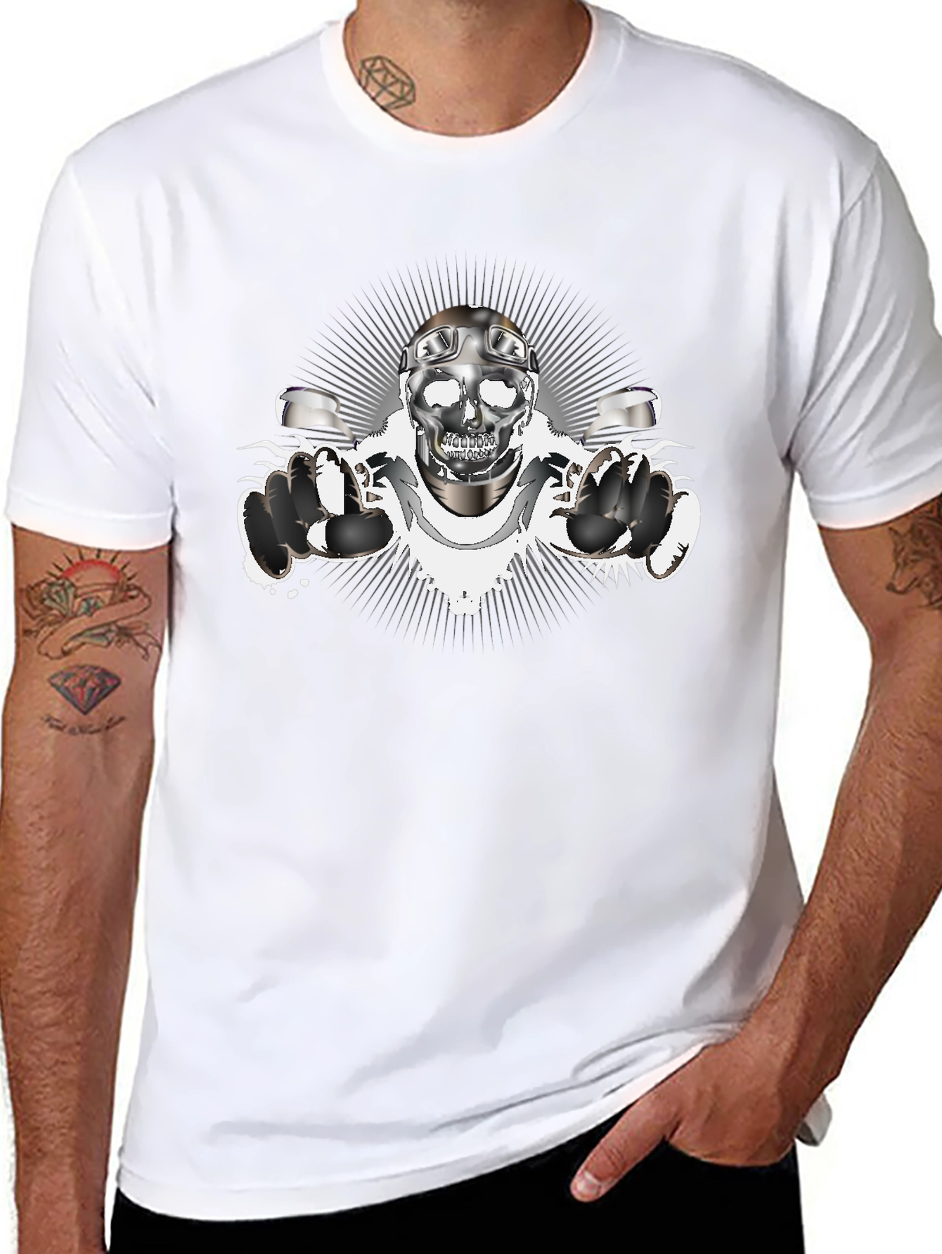 Skull Biker T-Shirt - Chrome Design