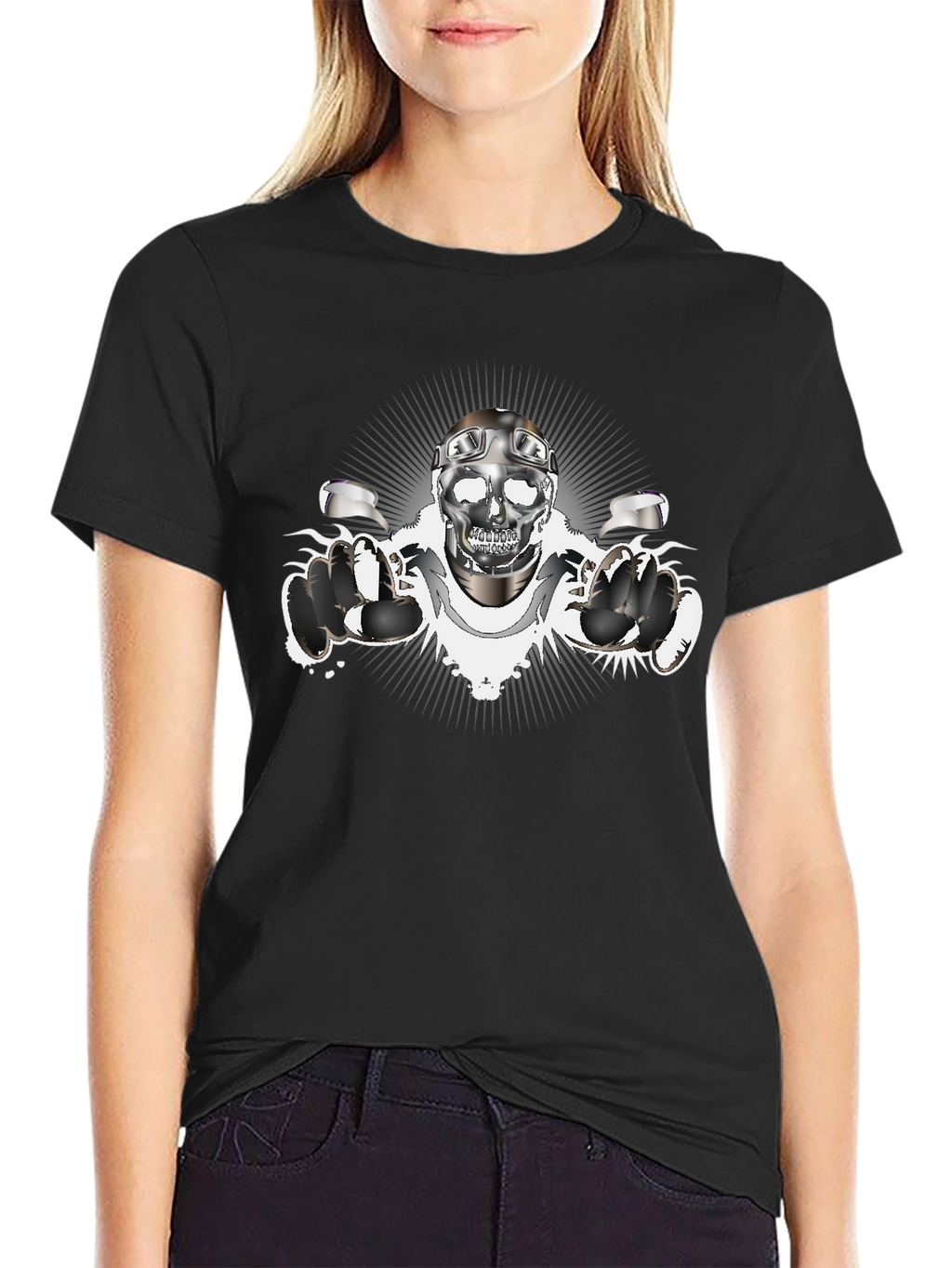 Skull Biker T-Shirt - Chrome Design