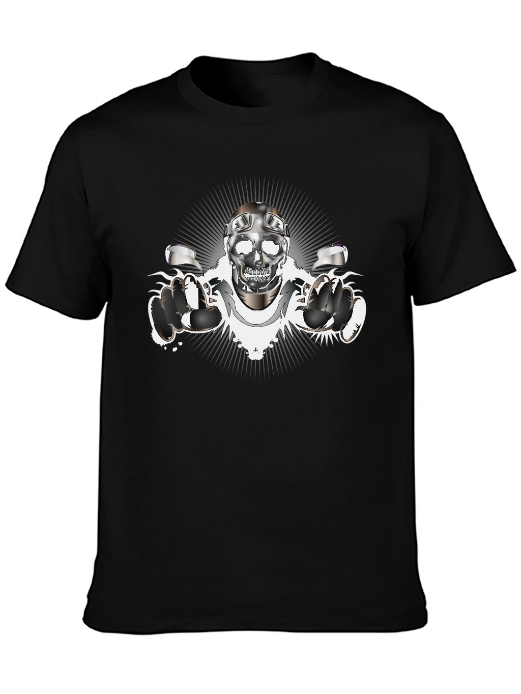 Skull Biker T-Shirt - Chrome Design