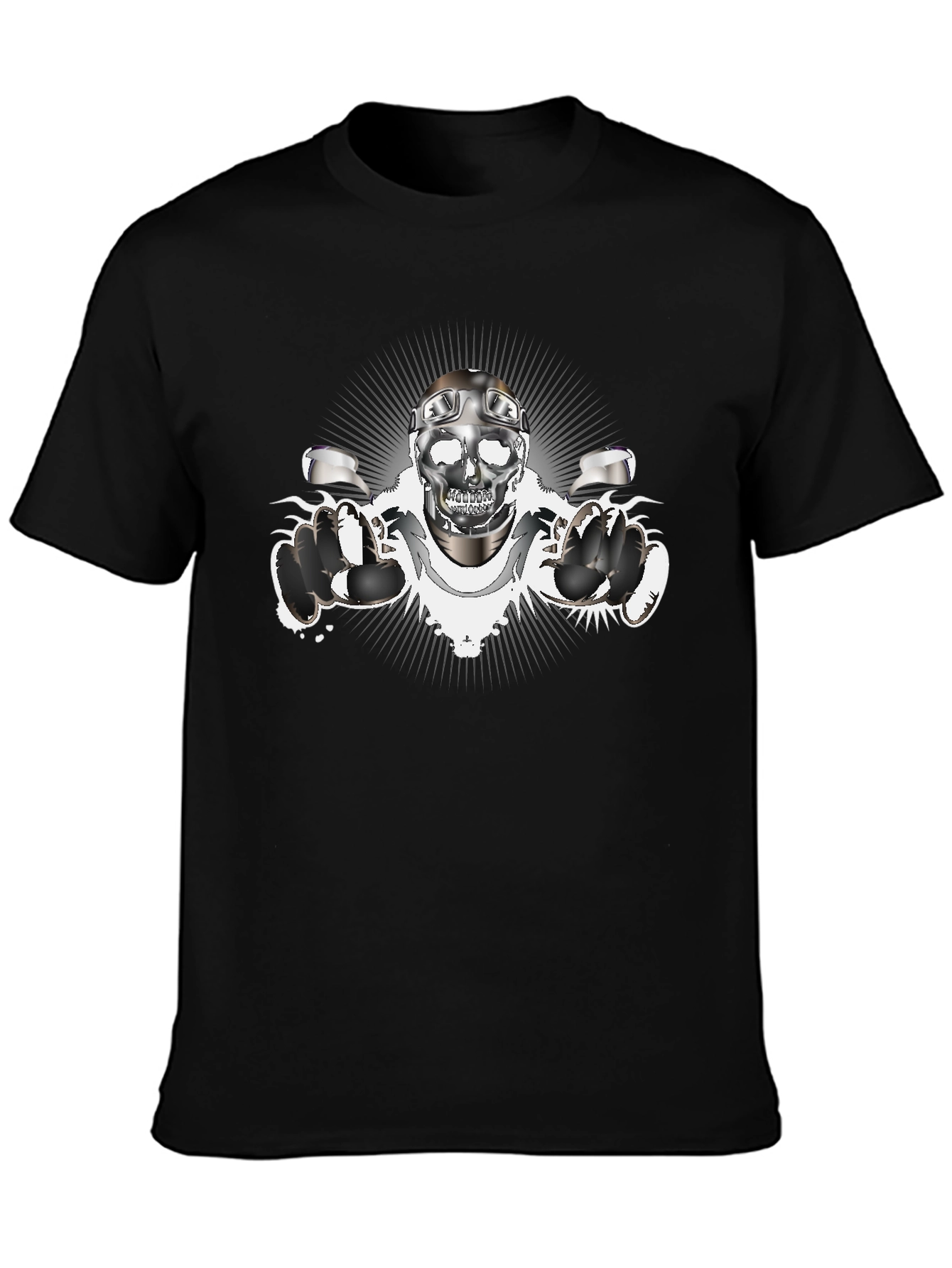 Skull Biker T-Shirt - Chrome Design