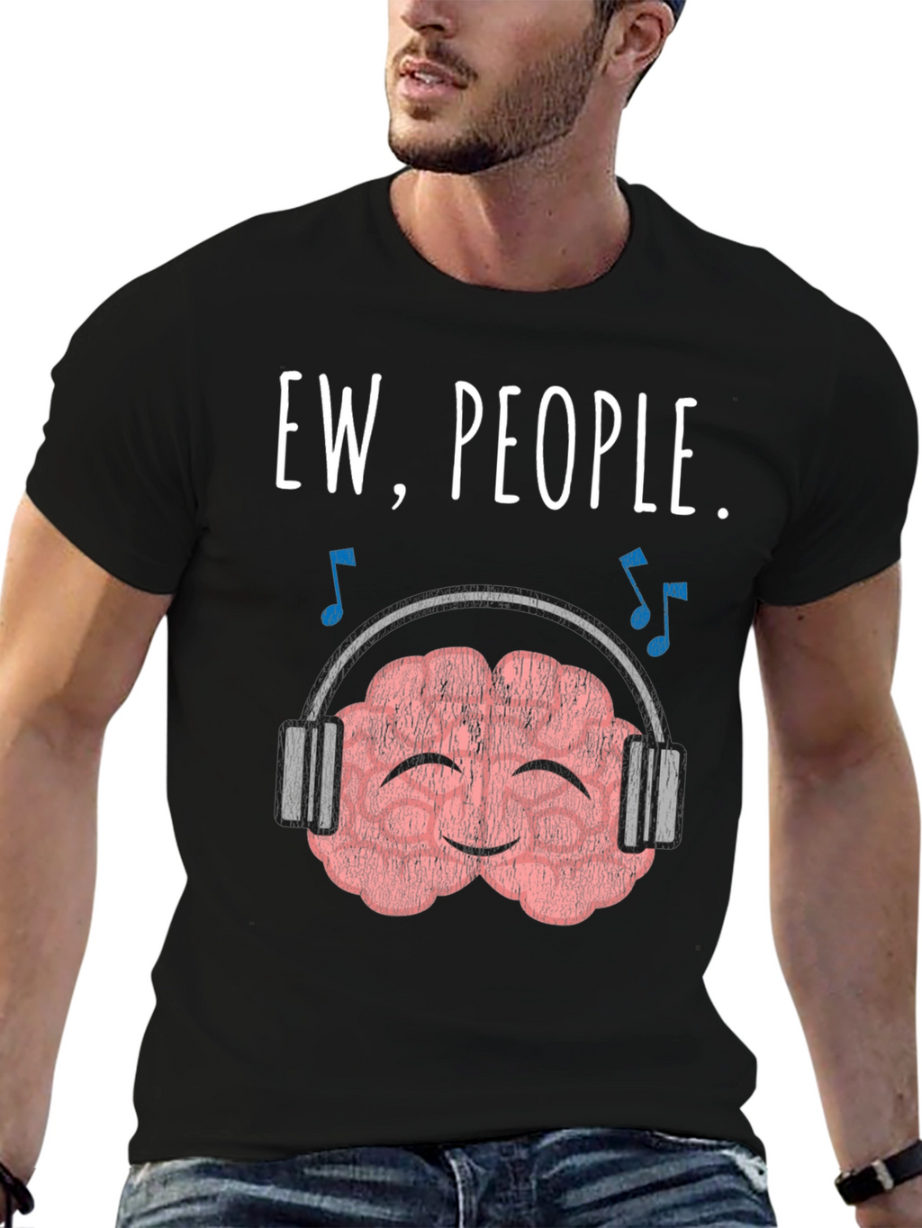 Ew People. Brain with Headphones Graphic T-Shirt