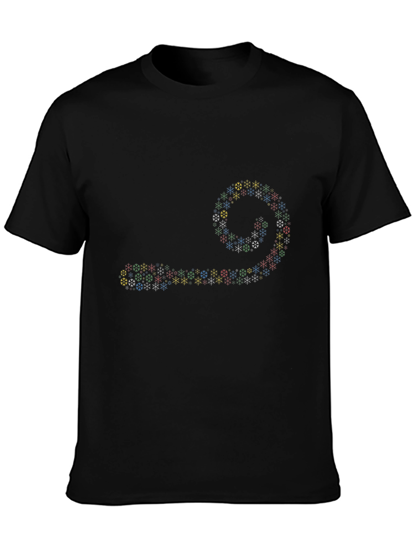 Colorful Snowflake Swirl Black Tee