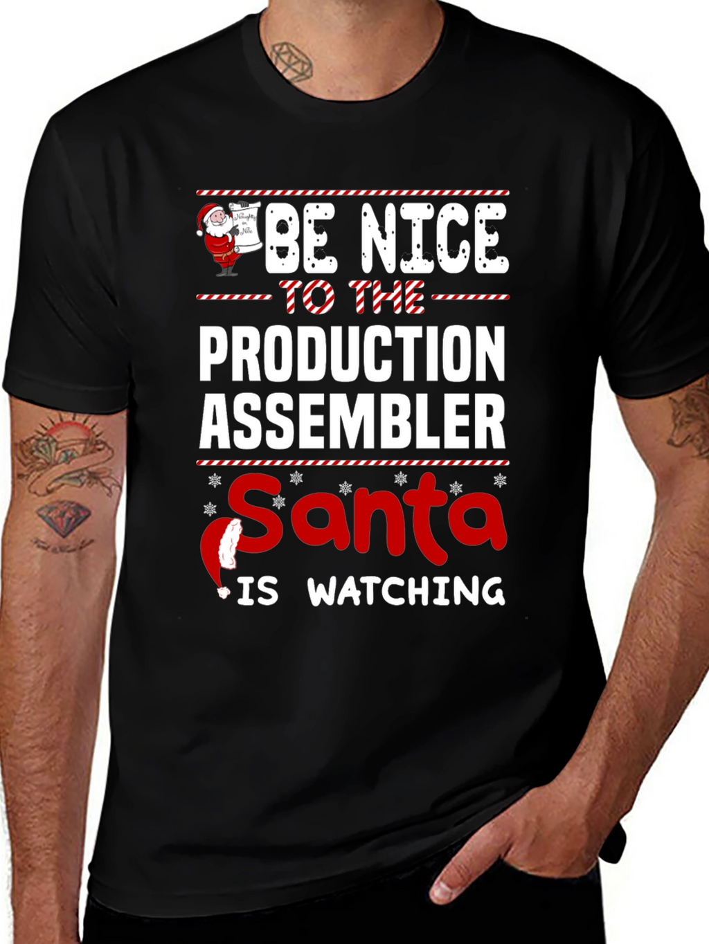 Funny Santa Production Assembler Christmas T-Shirt