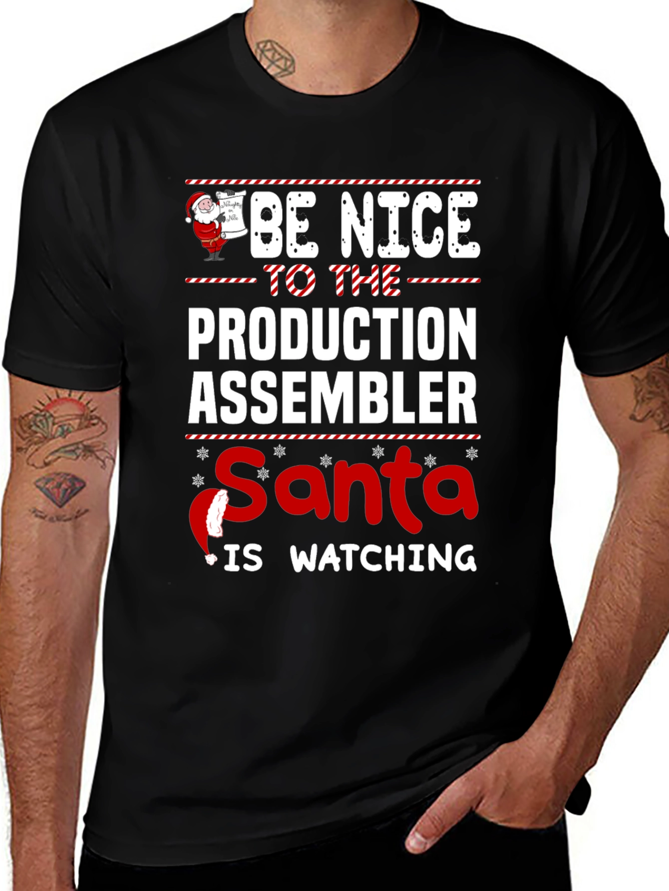 Funny Santa Production Assembler Christmas T-Shirt