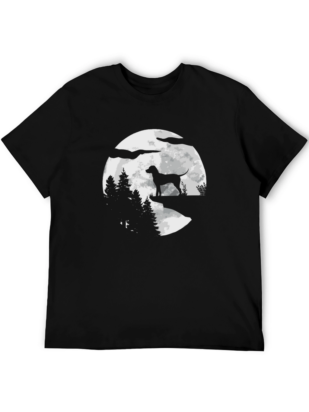 Dog Silhouette Moon Graphic Tee - Black Cotton Blend
