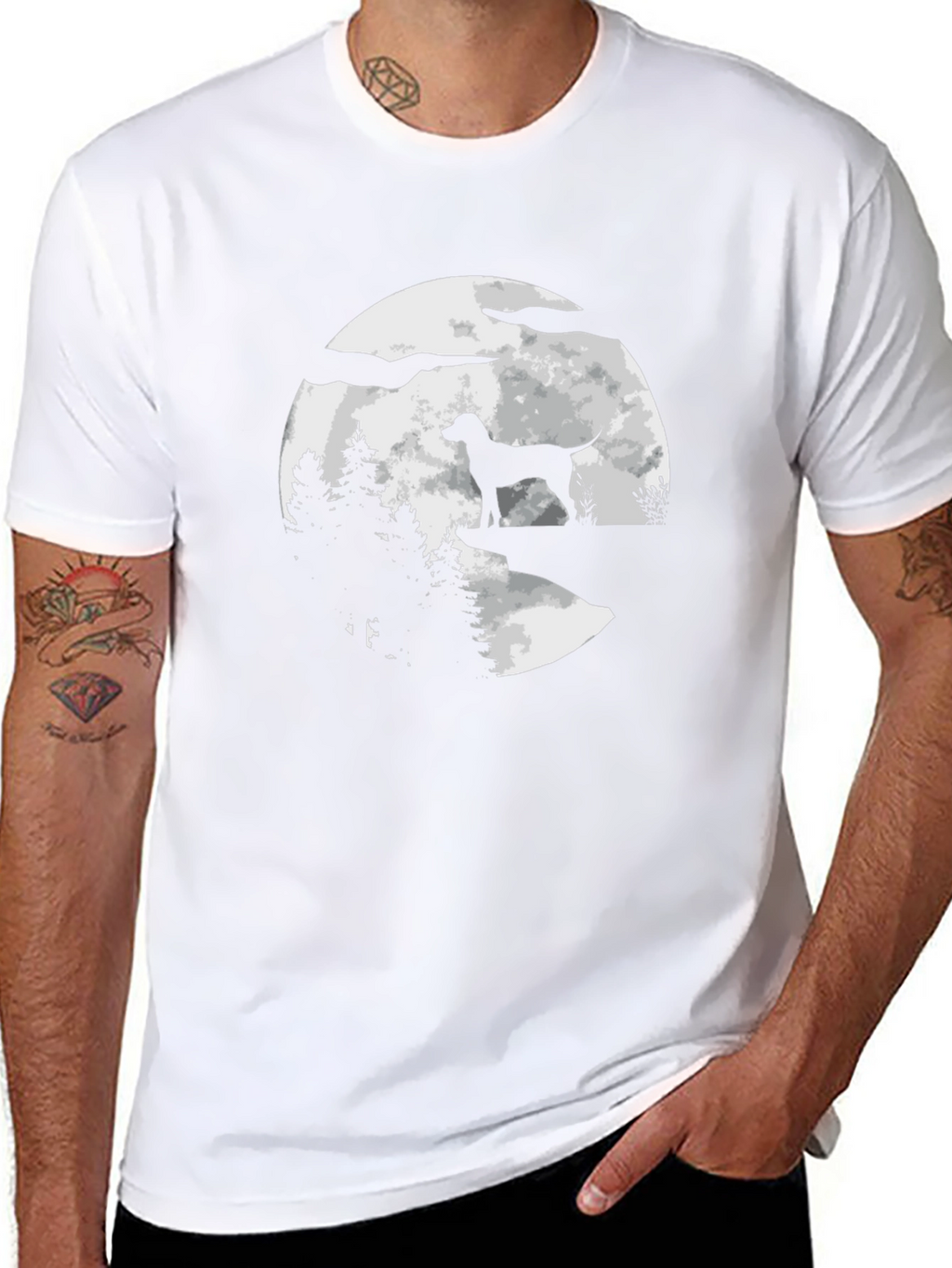 Dog Silhouette Moon Graphic Tee - Black Cotton Blend