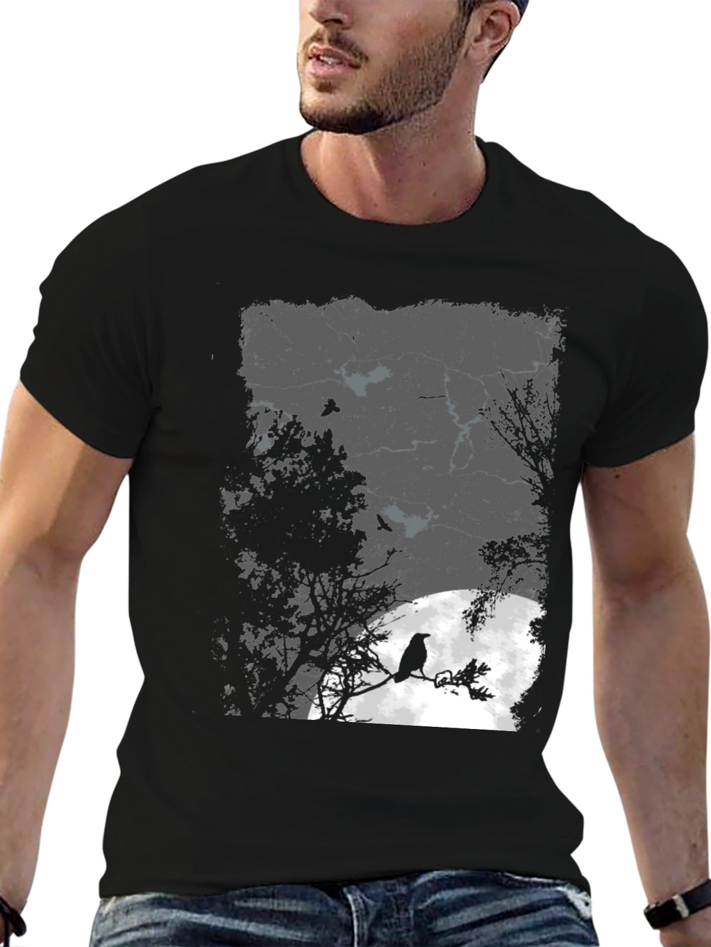 Raven Moon Black T-Shirt - Gothic Style