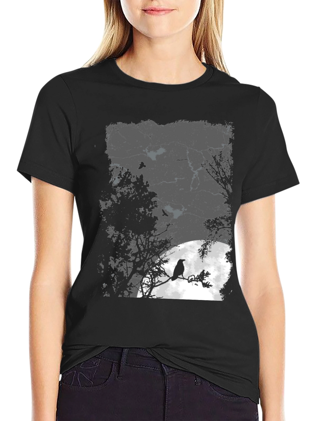 Raven Moon Black T-Shirt - Gothic Style