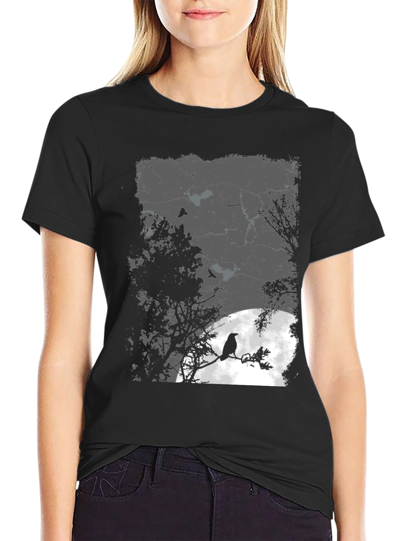 Raven Moon Black T-Shirt - Gothic Style