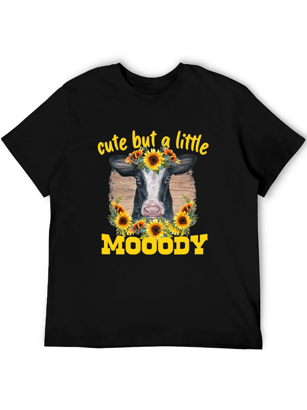 Cute But A Little Moody Cow Sunflower Graphic T-Shirt