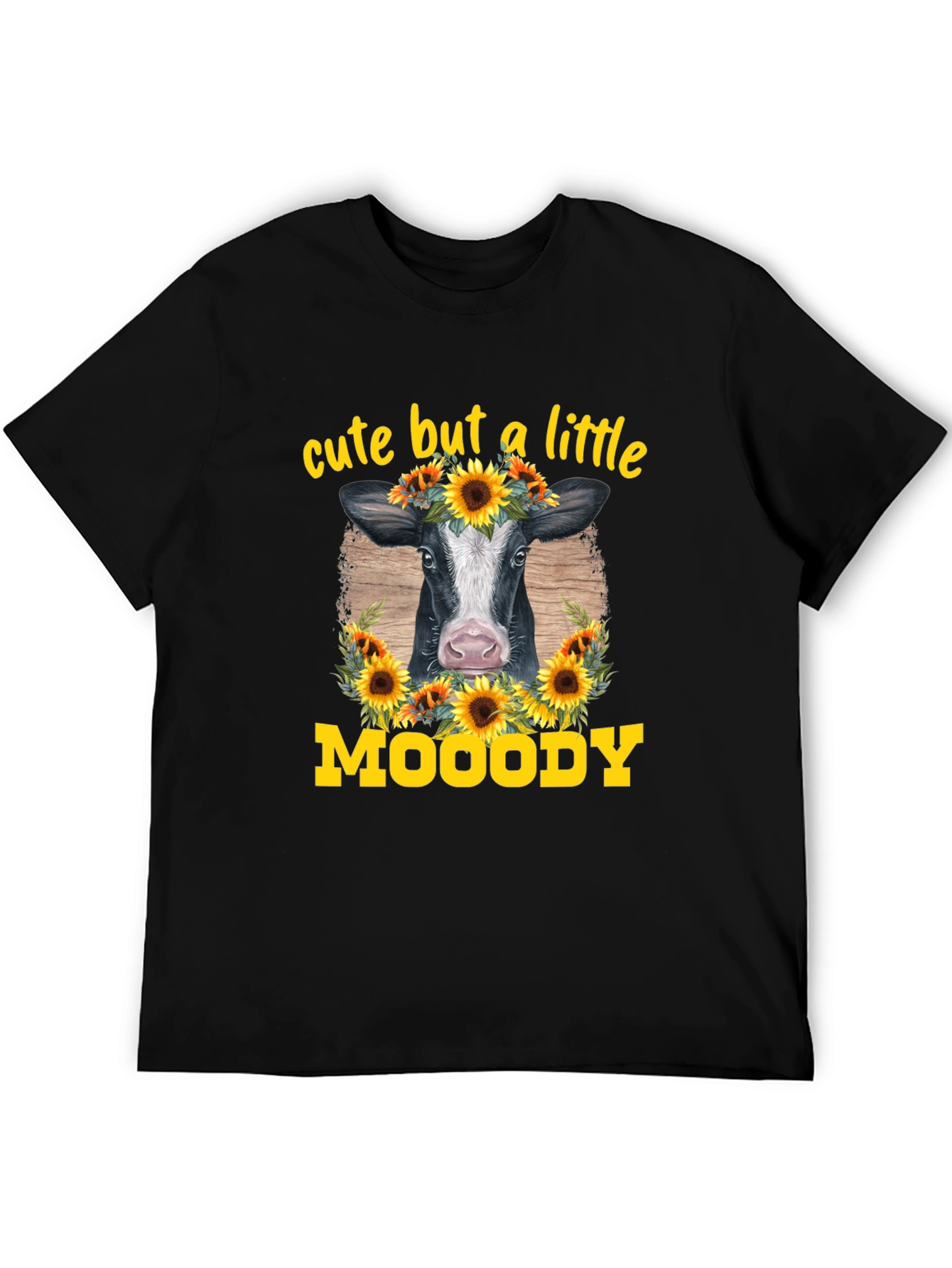 Cute But A Little Moody Cow Sunflower Graphic T-Shirt