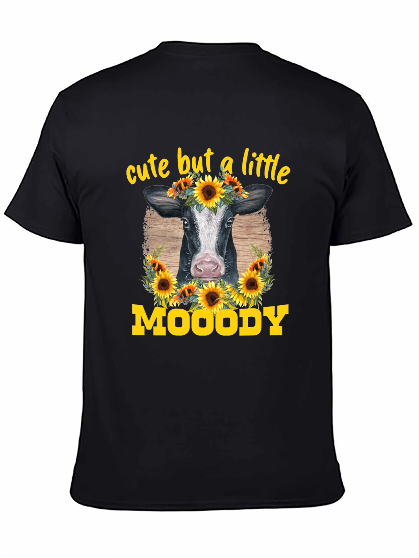 Cute But A Little Moody Cow Sunflower Graphic T-Shirt