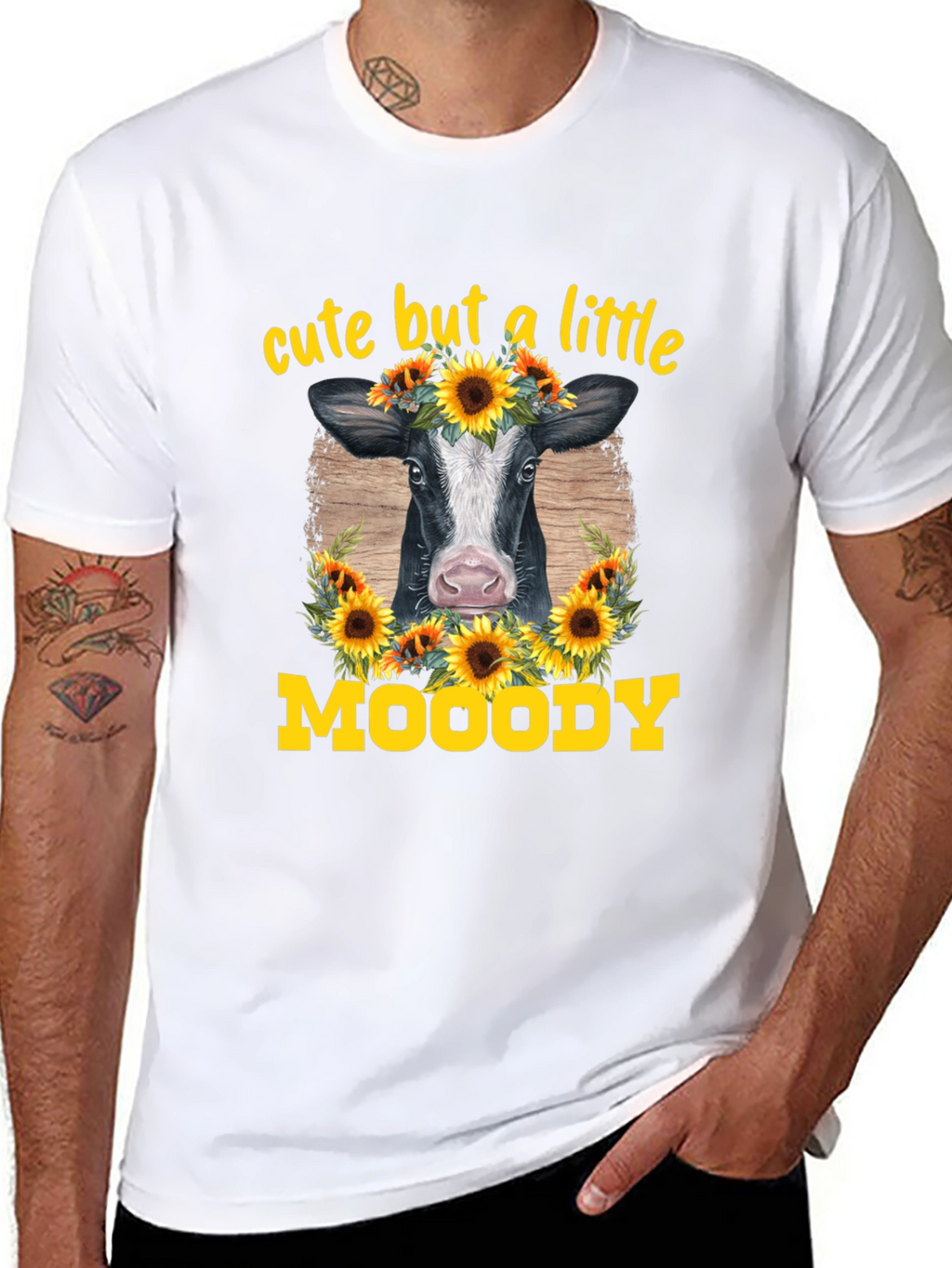 Cute But A Little Moody Cow Sunflower Graphic T-Shirt