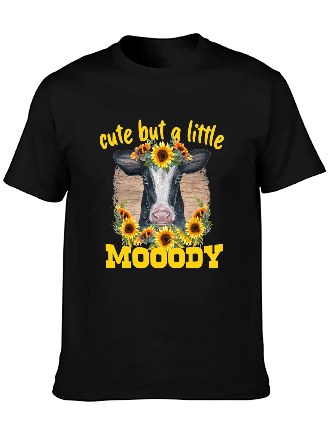 Cute But A Little Moody Cow Sunflower Graphic T-Shirt
