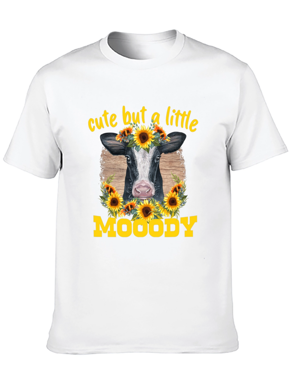 Cute But A Little Moody Cow Sunflower Graphic T-Shirt