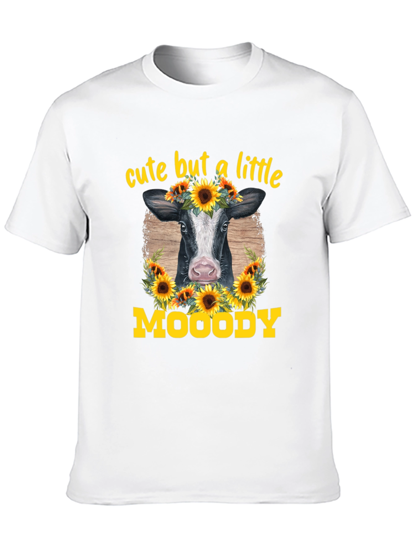 Cute But A Little Moody Cow Sunflower Graphic T-Shirt