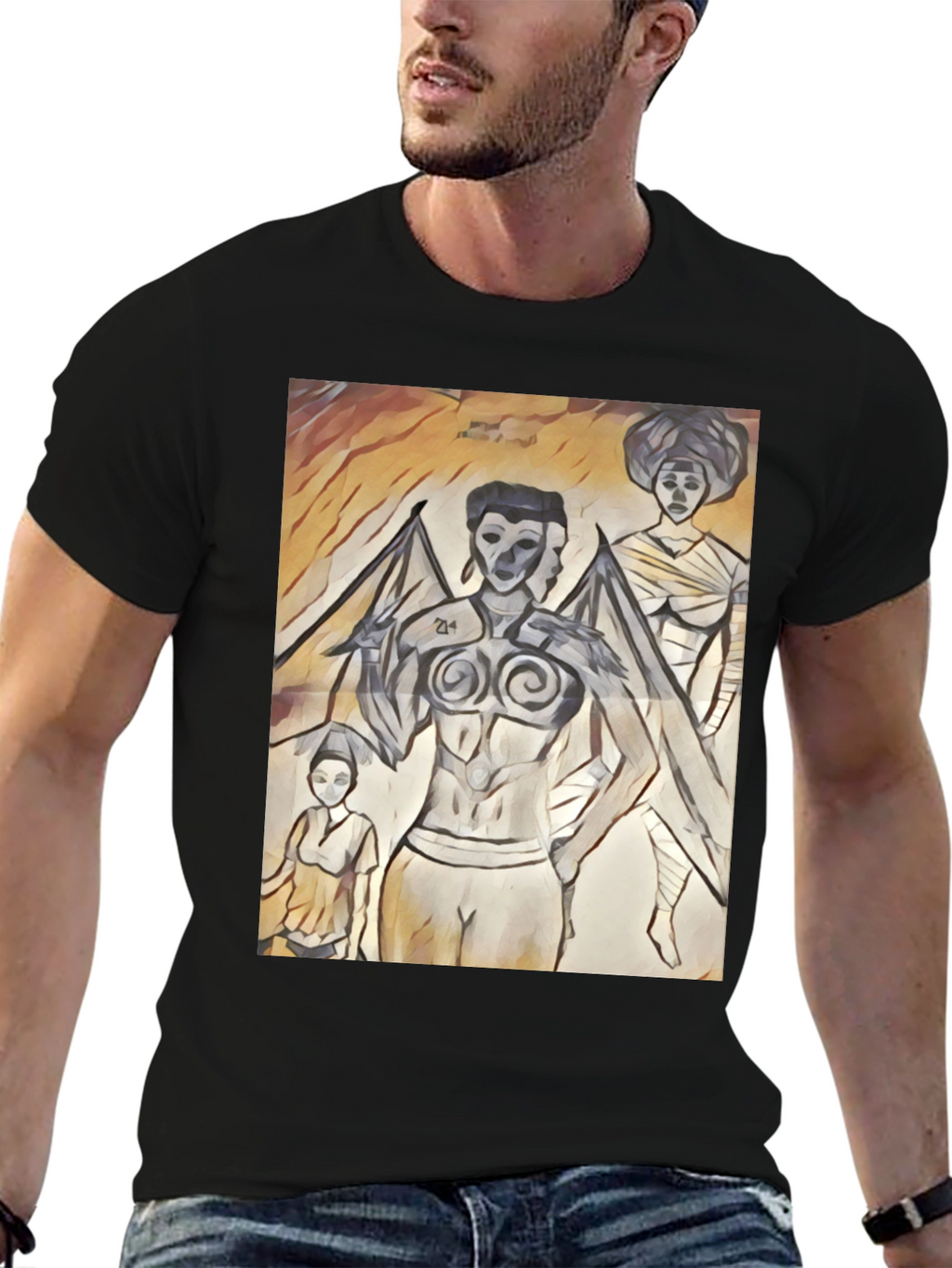 Artistic Graphic Print Black T-Shirt