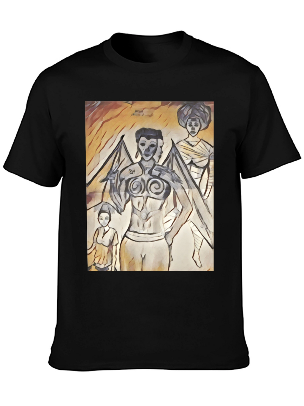 Artistic Graphic Print Black T-Shirt