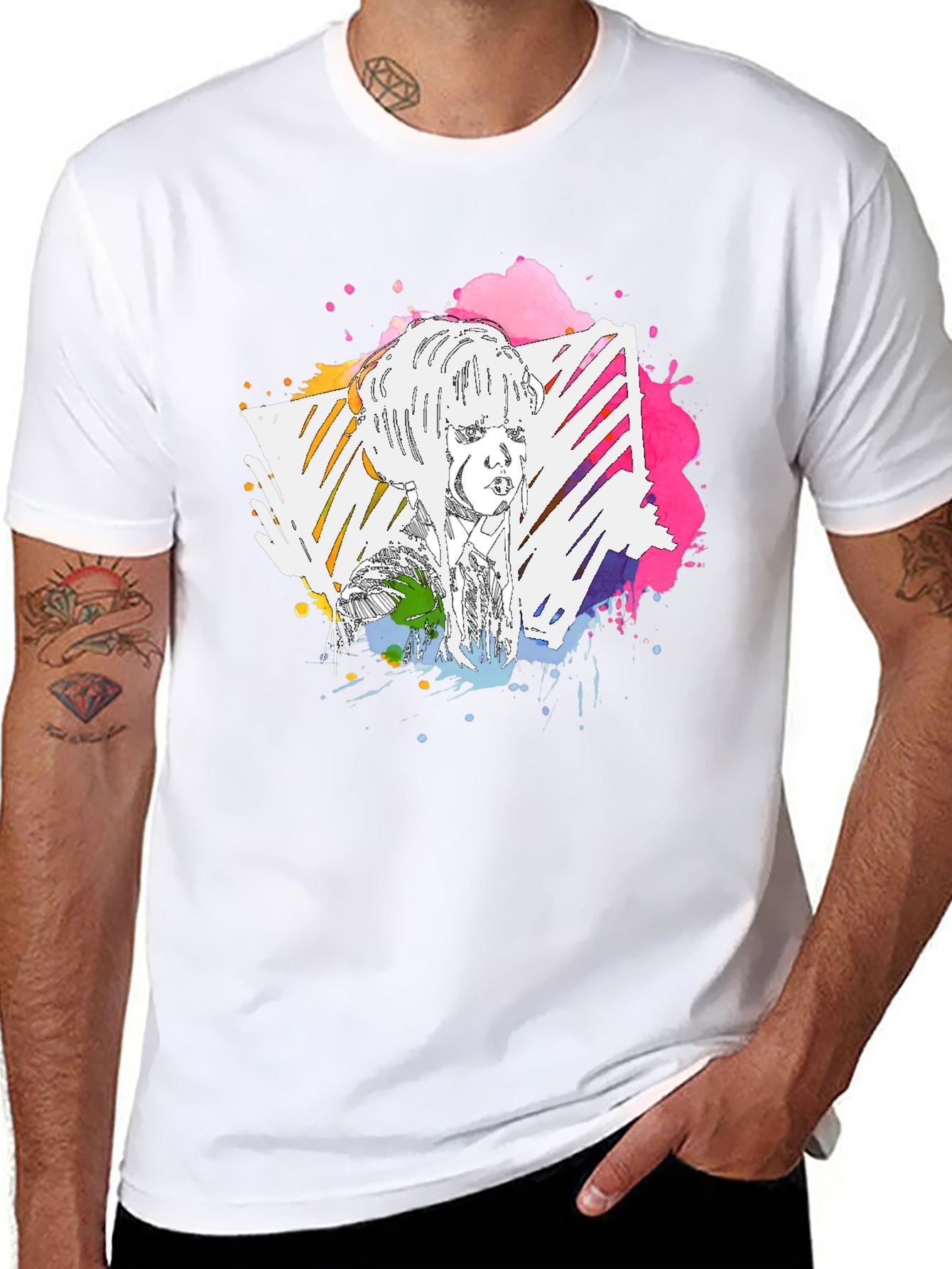 Abstract Portrait Graphic Tee - Mens Black T-Shirt