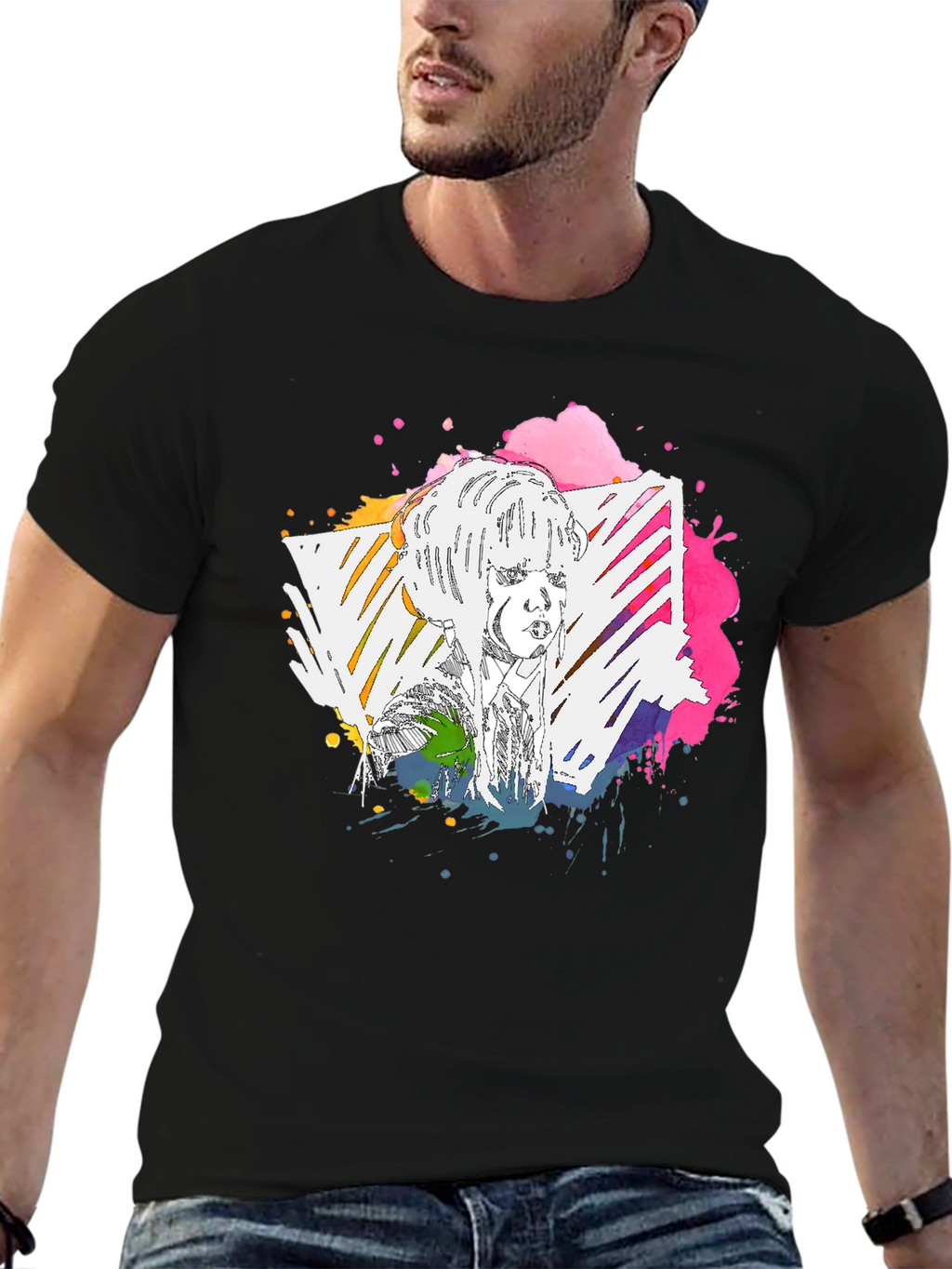Abstract Portrait Graphic Tee - Mens Black T-Shirt