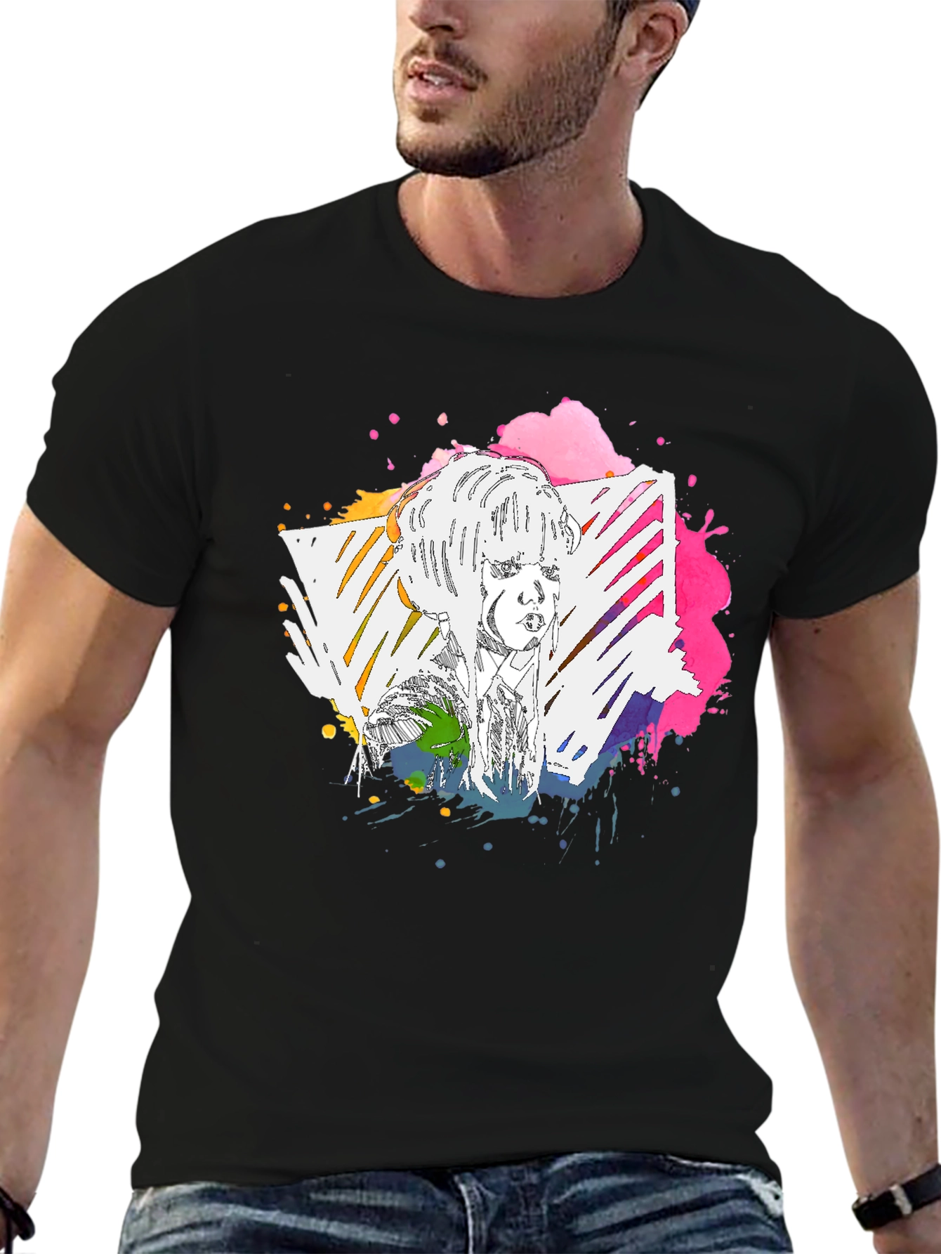 Abstract Portrait Graphic Tee - Mens Black T-Shirt