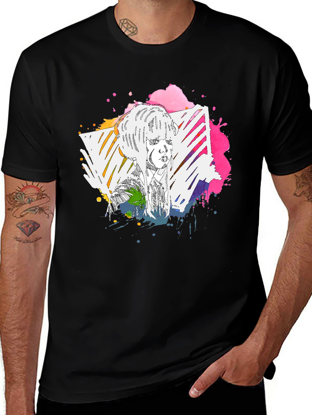 Abstract Portrait Graphic Tee - Mens Black T-Shirt