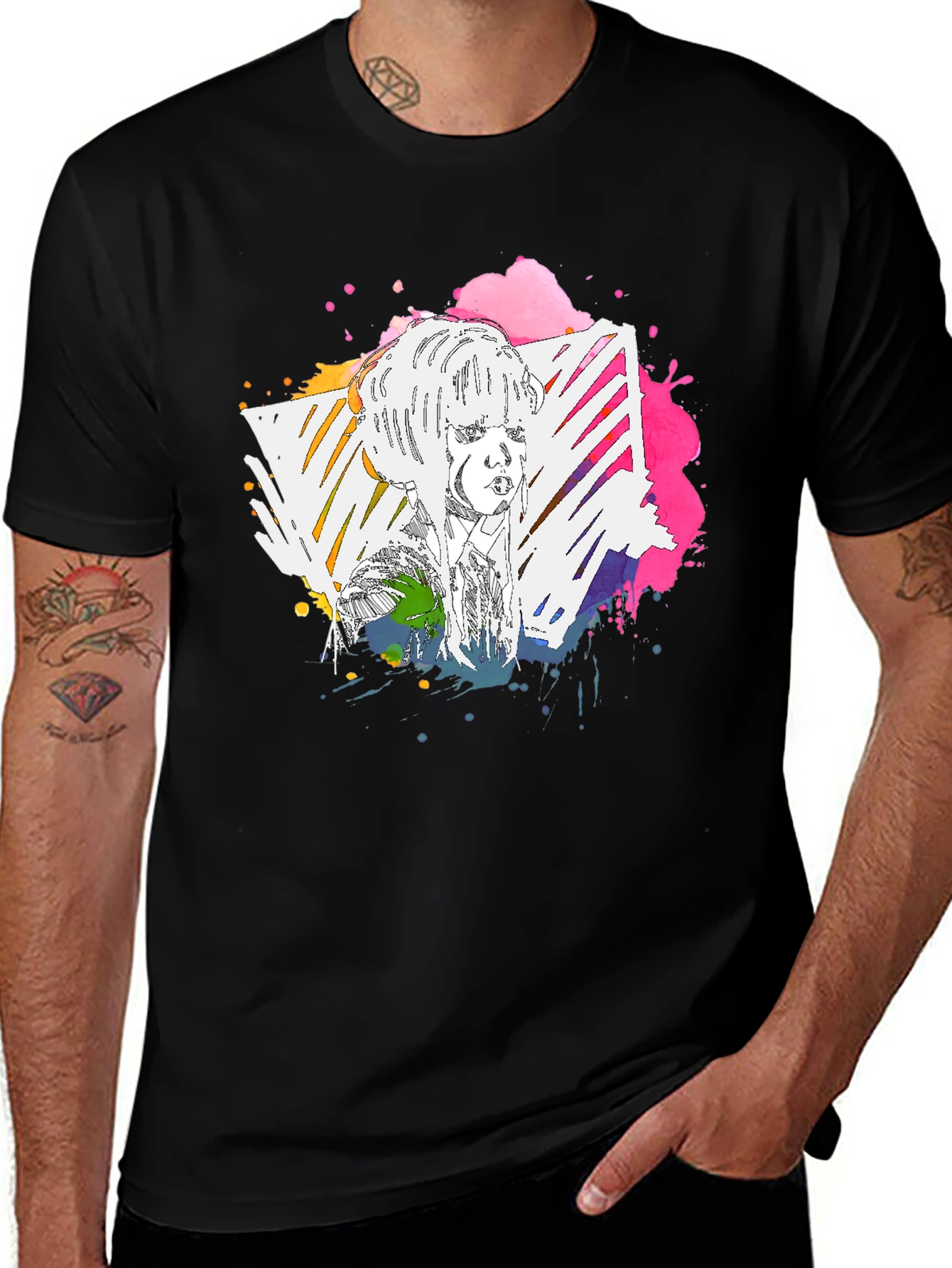 Abstract Portrait Graphic Tee - Mens Black T-Shirt