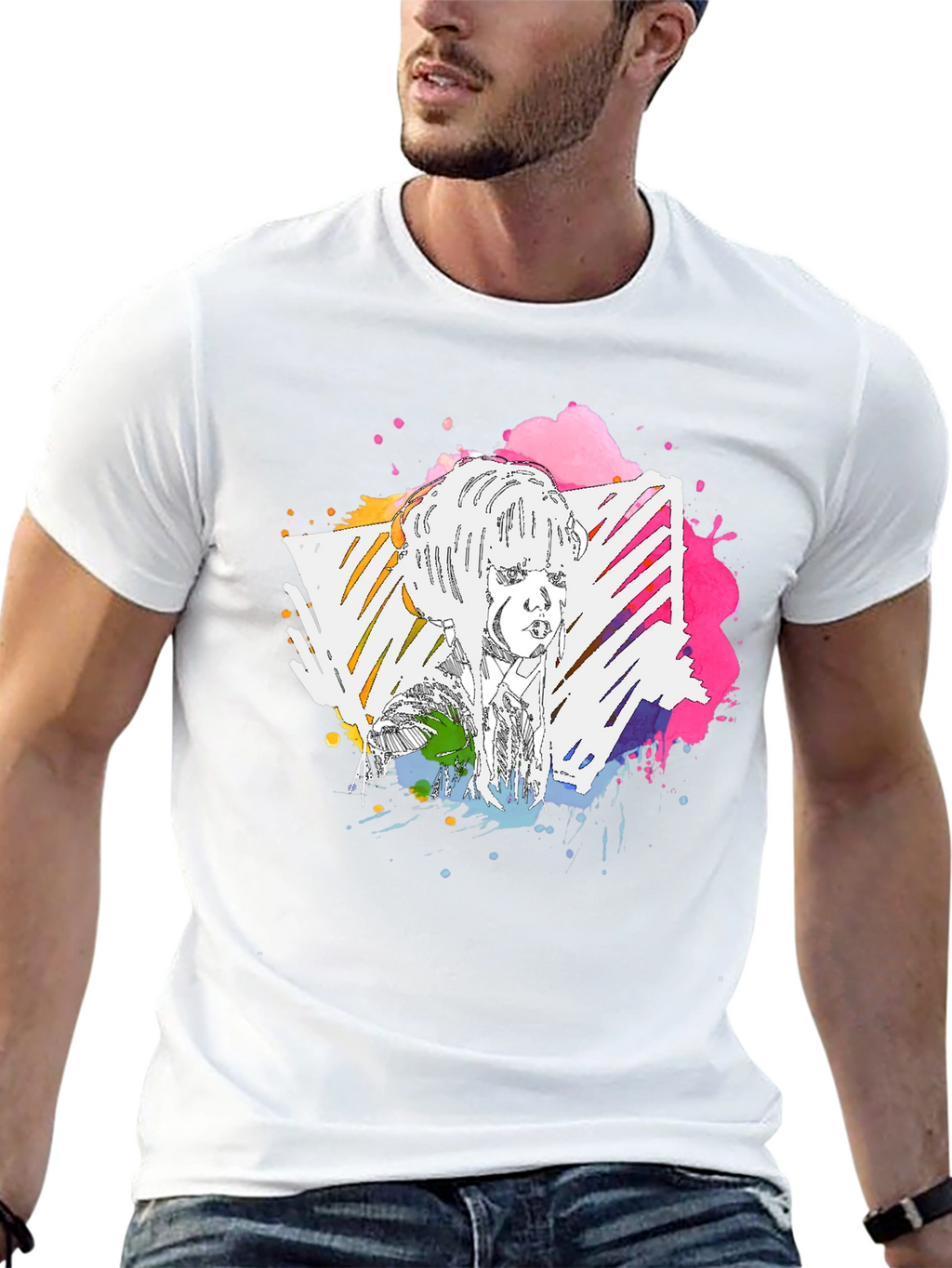 Abstract Portrait Graphic Tee - Mens Black T-Shirt