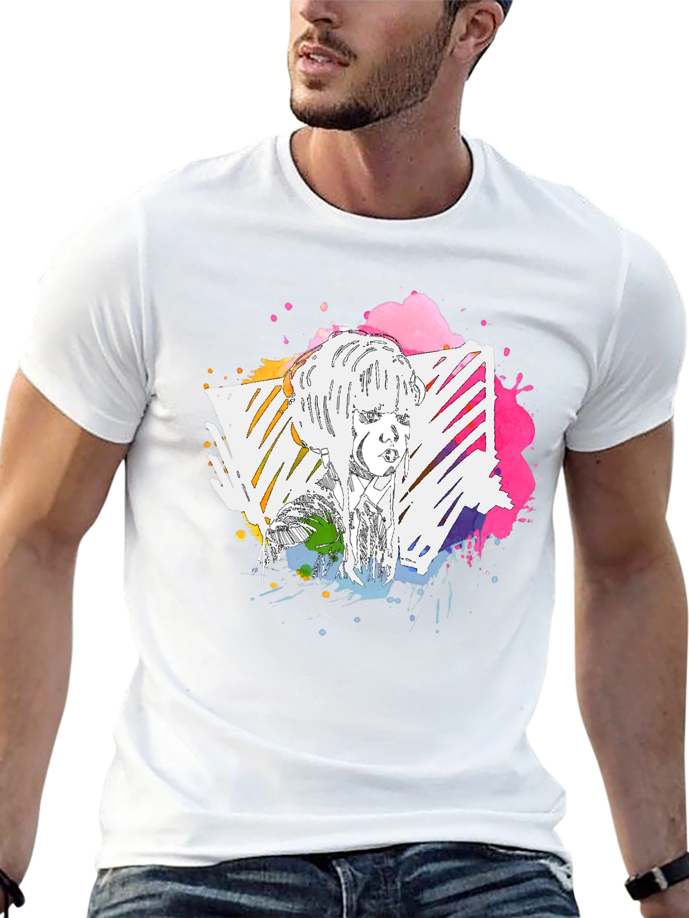 Abstract Portrait Graphic Tee - Mens Black T-Shirt
