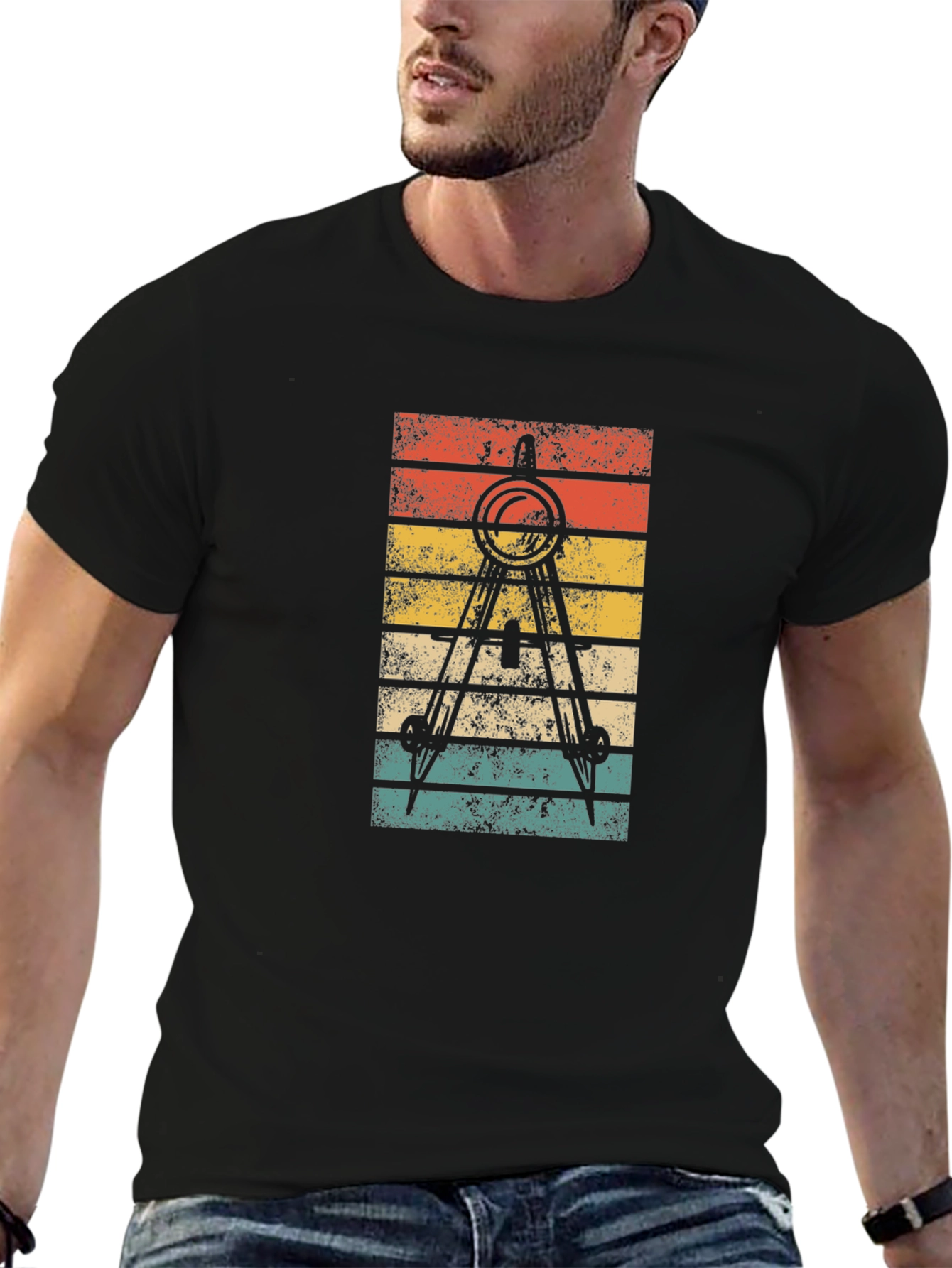 Retro Architect Compass T-Shirt - Black Cotton Tee