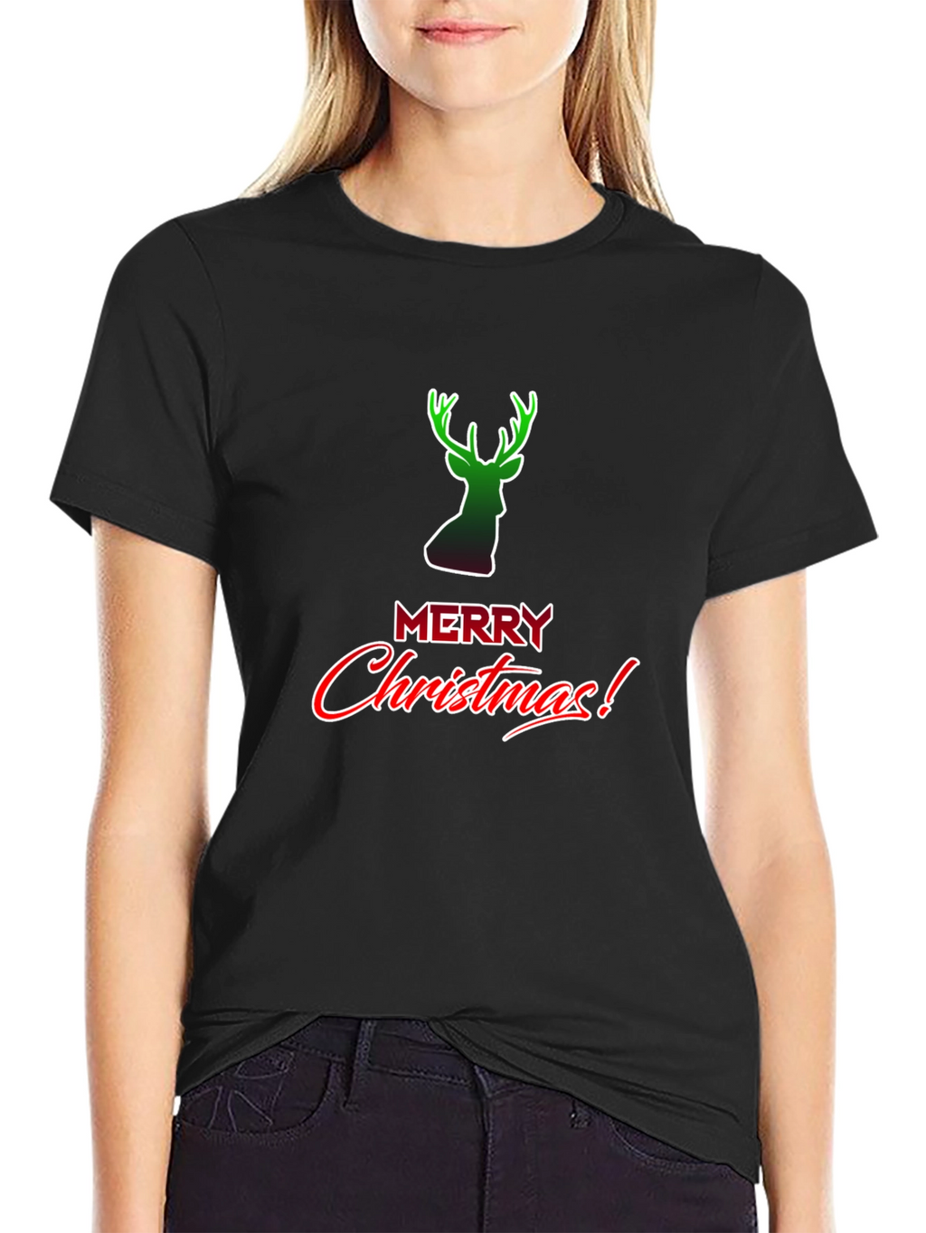 Merry Christmas Reindeer Graphic Tee Shirt