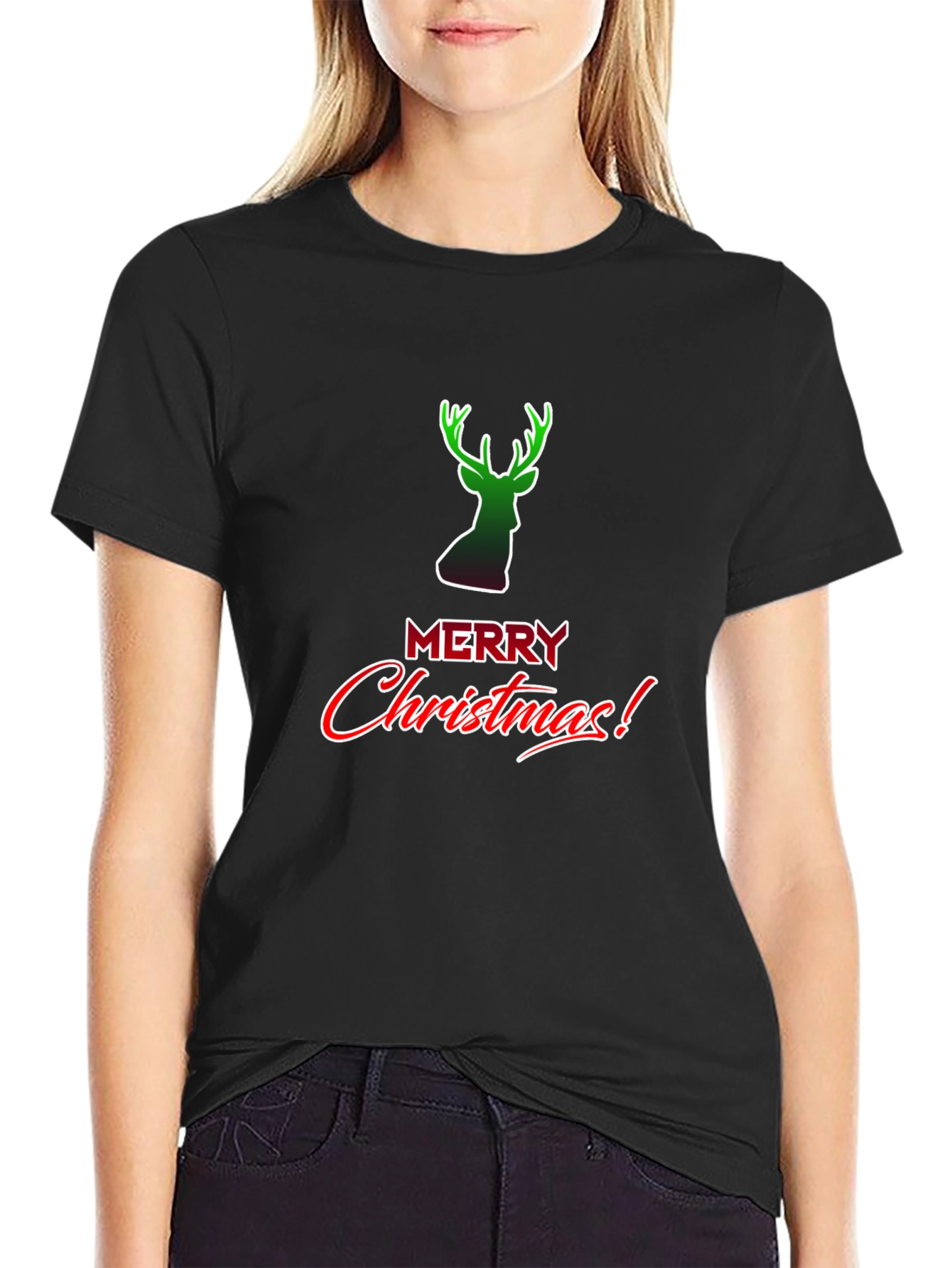 Merry Christmas Reindeer Graphic Tee Shirt