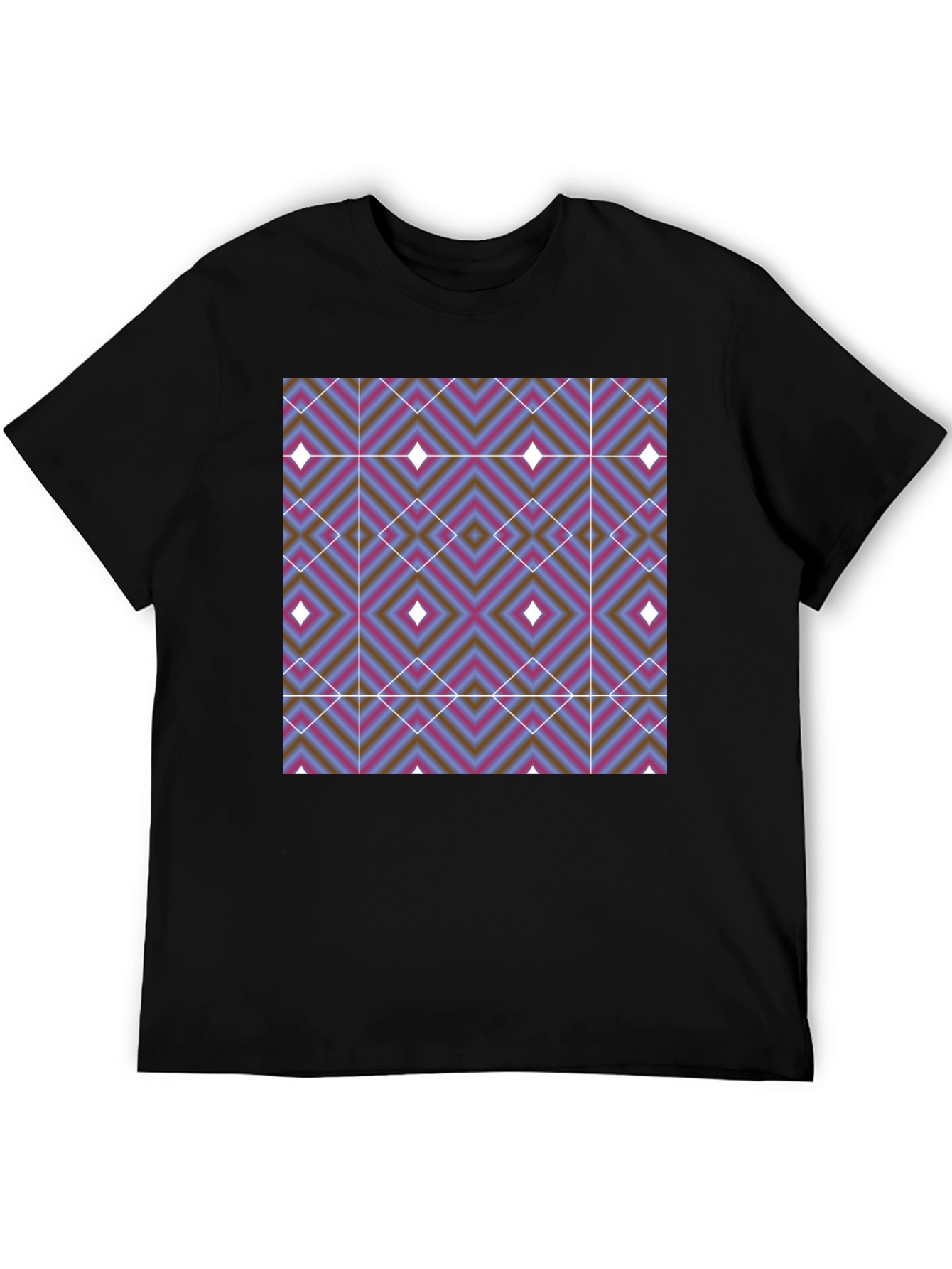 Geometric Diamond Print T-Shirt - Black