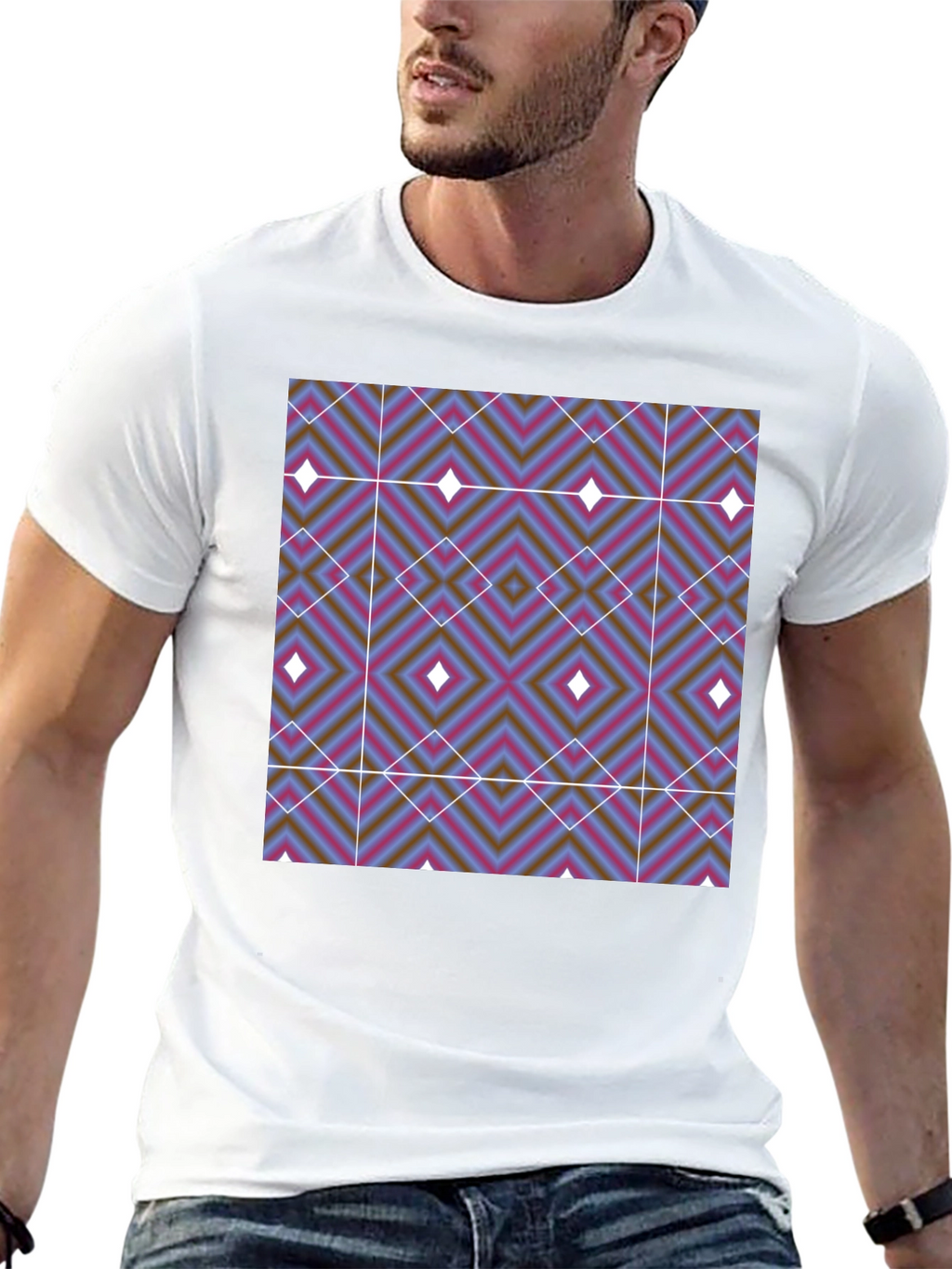 Geometric Diamond Print T-Shirt - Black
