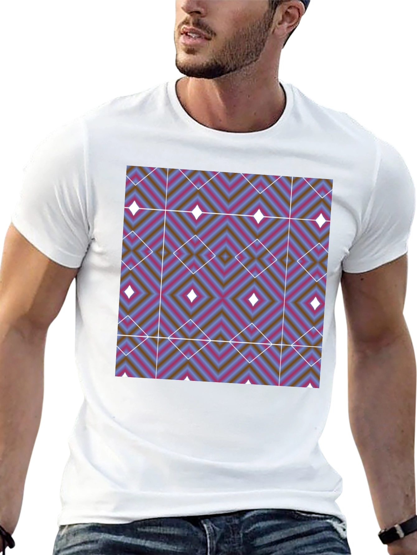 Geometric Diamond Print T-Shirt - Black